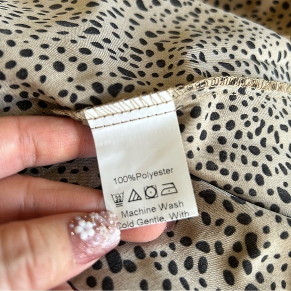 Light Brown Black Polkadot Long Sleeve Dress Fits Women S-M - Picture 8 of 8